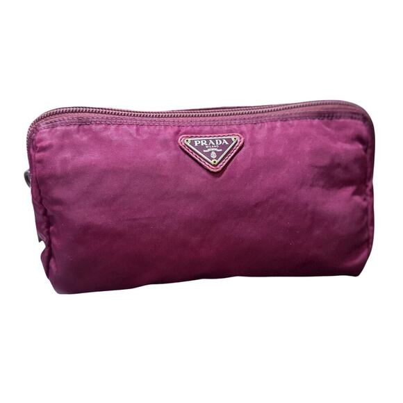 Auth Prada Nylon Maroon Pouch Triangle Logo - Picture 1 of 15